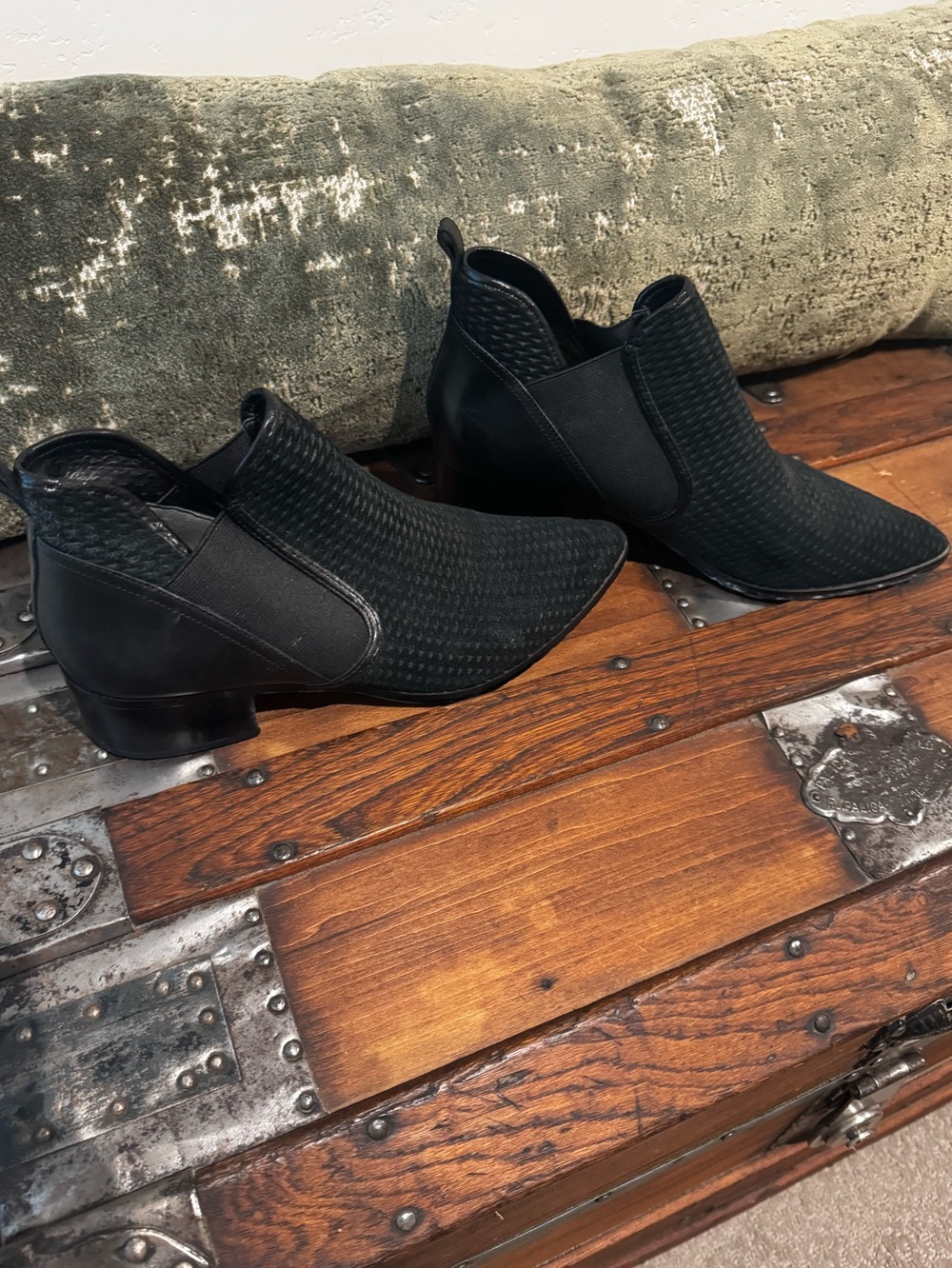 Donald J. Pliner Black Woven Pointed Ankle Booties